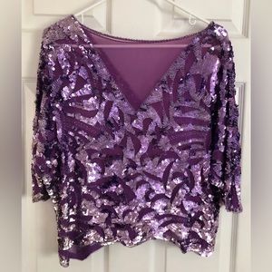 Vintage Anna Blouse 100% Silk Beads And Sequins Size Medium Purple